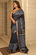 Navy Blue Bhagalpur Kota Mangalgiri Silk Saree - Premium Discharge Print Design with Blouse Piece