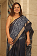 Navy Blue Bhagalpur Kota Mangalgiri Silk Saree - Premium Discharge Print Design with Blouse Piece