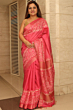 Pink Kota Mangalgiri Silk Saree with Discharge Print & Blouse - Bhagalpur Handloom Special