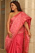 Pink Kota Mangalgiri Silk Saree with Discharge Print & Blouse - Bhagalpur Handloom Special