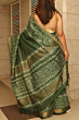 Green Kota Mangalgiri Silk Saree with Discharge Print & Blouse - Bhagalpur Handloom Special