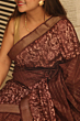 Brown Kota Mangalgiri Silk Saree with Discharge Print & Blouse - Bhagalpur Special