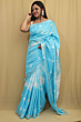 Semi Linen Shibori Design Saree with Silver Zari Border & Running Blouse - Light Firoza Color Premium Look