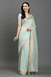 Handloom Plus Moonmint Muse Handwoven Kota Linen Saree with Zari Border | Mint Green Lightweight Breathable Saree