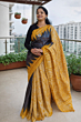 Handmade Tussar Ghicha Silk Printed Saree | Handloom Pure Bhagalpuri Black & Yello Silk Saree