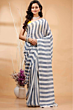 Pure Linen Weaving Patta Design Saree with Running Blouse – Yarn Dyed Elegance