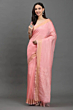 Handloom Plus Rose Peach Kota Linen Saree | Handwoven Saree with Zari Border