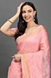 Handloom Plus Rose Peach Kota Linen Saree | Handwoven Saree with Zari Border