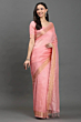 Handloom Plus Rose Peach Kota Linen Saree | Handwoven Saree with Zari Border
