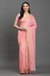 Handloom Plus Rose Peach Kota Linen Saree | Handwoven Saree with Zari Border