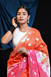Tie & Dye Linen Cotton Saree | Orange & Pink