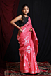 Linen Cotton Tie & Dye Saree | Pink & White