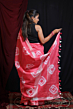 Linen Cotton Tie & Dye Saree | Pink & White