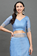 Handloom Plus Sky Elegance Handwoven Kota Linen Saree with Zari Border | Lightweight Breathable Summer Saree | Sky Blue