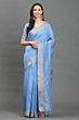 Handloom Plus Sky Elegance Handwoven Kota Linen Saree with Zari Border | Lightweight Breathable Summer Saree | Sky Blue