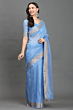 Handloom Plus Sky Elegance Handwoven Kota Linen Saree with Zari Border | Lightweight Breathable Summer Saree | Sky Blue