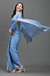 Handloom Plus Sky Elegance Handwoven Kota Linen Saree with Zari Border | Lightweight Breathable Summer Saree | Sky Blue