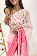 Linen Embroidery Saree Half & Half Design with Plain Border & Running Blouse - 100 Count Premium Linen
