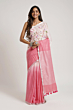 Linen Embroidery Saree Half & Half Design with Plain Border & Running Blouse - 100 Count Premium Linen