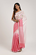 Linen Embroidery Saree Half & Half Design with Plain Border & Running Blouse - 100 Count Premium Linen