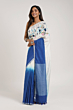 Linen Embroidery Saree Half & Half Design with Plain Border & Running Blouse - 100 Count Premium Linen