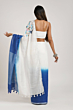 Linen Embroidery Saree Half & Half Design with Plain Border & Running Blouse - 100 Count Premium Linen