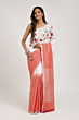 Linen Embroidery Saree Half & Half Design with Plain Border & Running Blouse - 100 Count Premium Linen