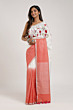 Linen Embroidery Saree Half & Half Design with Plain Border & Running Blouse - 100 Count Premium Linen