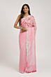 Linen Embroidery Saree Half & Half Design with Plain Border & Running Blouse - 100 Count Premium Linen
