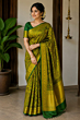 Premium Green & Gold Handloom Silk Saree with Rich Traditional Zari Weaving
