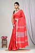 Red Semi Linen Saree with Silver Zari Border & Running Blouse Piece - Premium Casual Wear