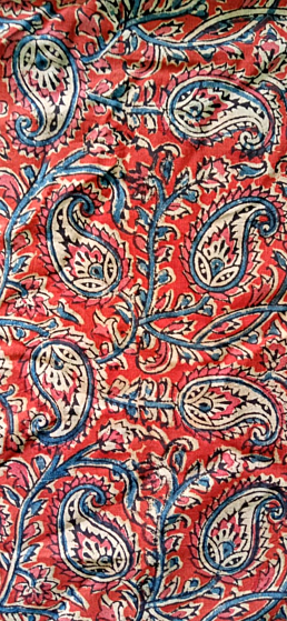 Kalamkari Hand Block Print Cotton Cambric Fabric Multicolor 1 Meter (KBPF46)