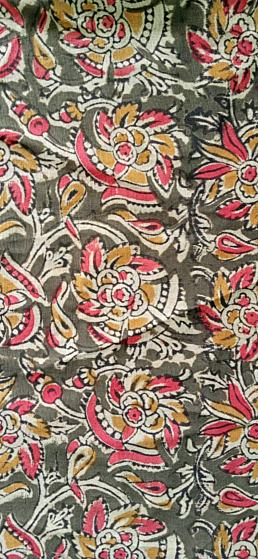 Kalamkari Hand Block Print Cotton Cambric Fabric Multicolor 1 Meter (KBPF49)