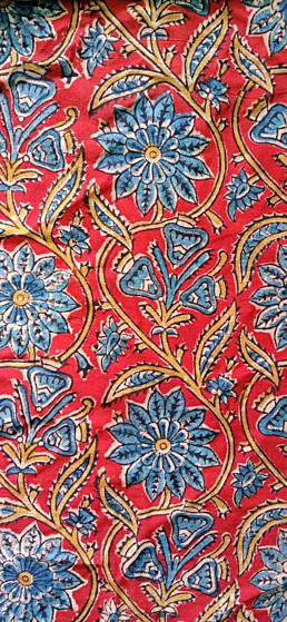 Kalamkari Hand Block Print Cotton Cambric Fabric Multicolor 1 Meter (KBPF64)