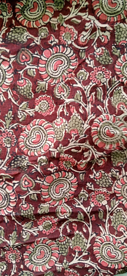 Kalamkari Hand Block Print Cotton Cambric Fabric Multicolor 1 Meter (KBPF83)