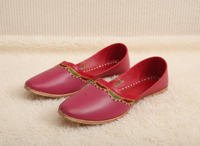 Red Embroidered Leather Mens Jutti