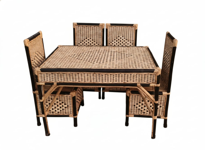 BAMBOO WAALAH Dinning Table 4 Seater for Family Set of 4 Chair and 1 Centre Table 