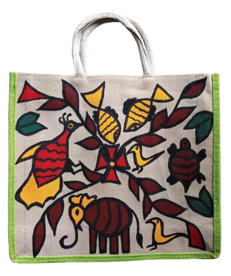Handmade Sohrai Painting Jute Shopping Bag