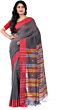 Handloom Bengal Cotton Santipuri Saree | Grey & Red