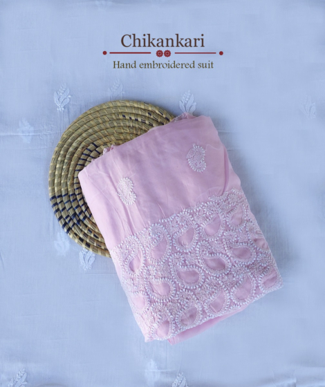 Handcrafted Chikankari Cotton 3-Piece Suit | Pink