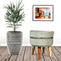 Grey Gold Strip Wooden Stool
