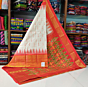 Luxury White Handwoven Pochampally Ikkat Silk Saree