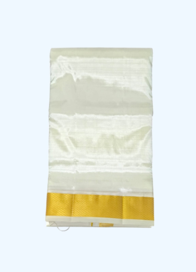 Silk Dhothi with Golden Zari Diamond Border | Cream | AS 243 | 50Kuligai Border Size