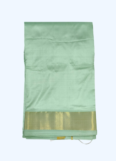 Pure Silk Dhothi  - Wide Stripe with Golden zari   | Green | AT 238