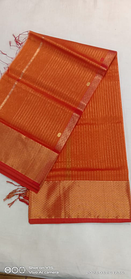 Maheshwari Saree Orange 6.25meter Silk Cotton