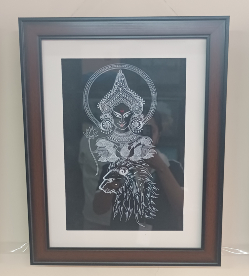 Handcrafted Devi Durga Aippan Art| 14 x 19 inches