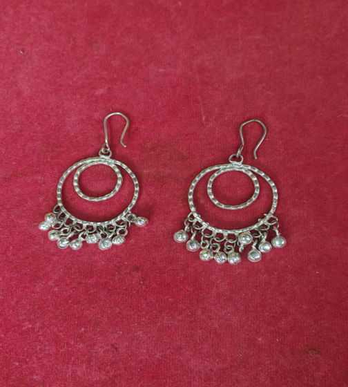 Handcrafted Silver Double-Hoop Ghungroo Earrings