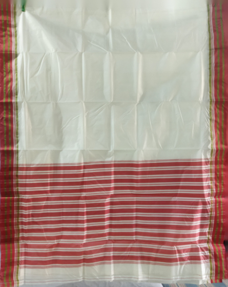Plain Garad Saree | Beige & Red 