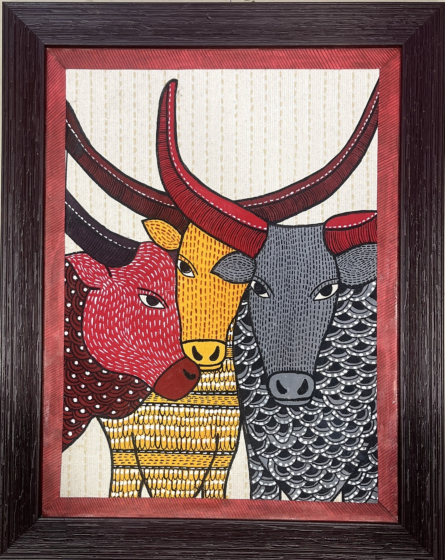 Karushilpam Hand Painted Bulls on Fabric Photo Frame