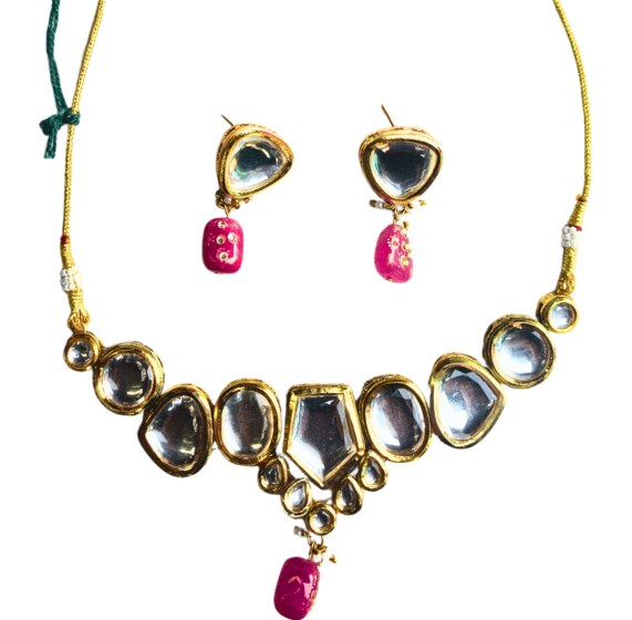 Kundan Necklace Set with Maroon Stones